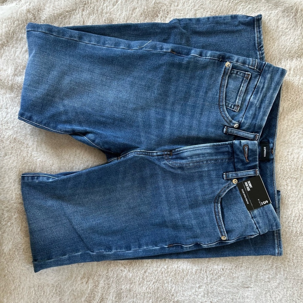 Express Women's Dark Blue Straight Leg Jeans